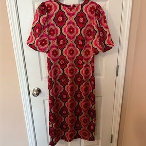 Ann Taylor Vibrant Pink and Red Satin Midi Dress